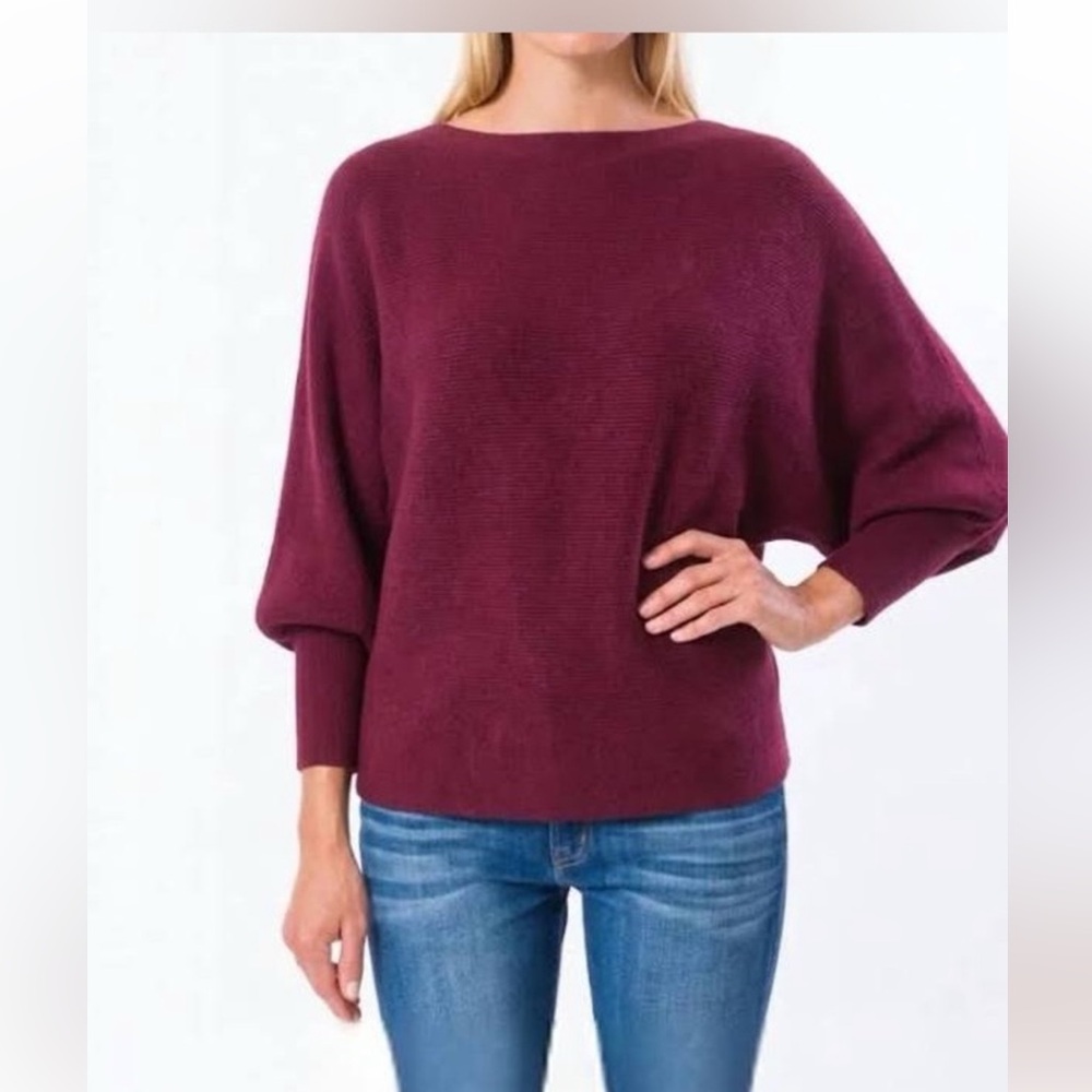 Kerisma S/M Soft Deep Berry Ryu Ribbed Fall Dolman Sleeve Autumn Sweater Preppy